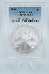 2004 PCGS MS69 American Silver Eagle Bullion Dollar Business Strike 1 oz