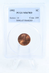 1992-P PCGS MS67RD Lincoln Memorial Cent Business Strike 1C