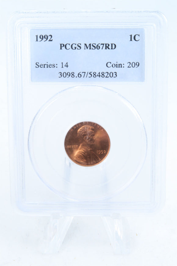1992-P PCGS MS67RD Lincoln Memorial Cent Business Strike 1C