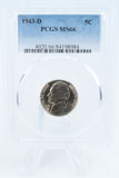 1943-D PCGS MS66 Jefferson War Nickel Business Strike 5C