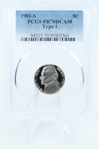 1981-S PCGS PR70DCAM Type 1 Jefferson Nickel Proof 5C