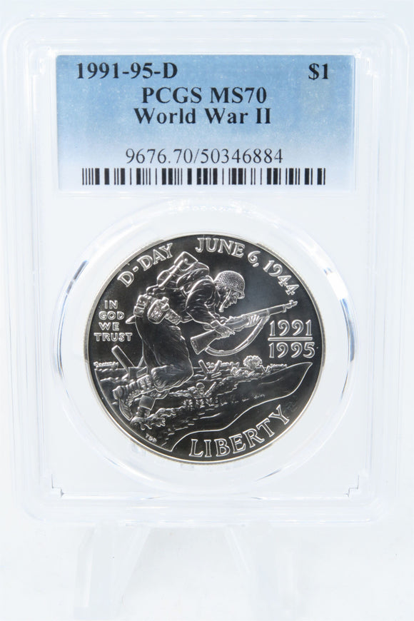 1991-95-D PCGS MS70 World War II Silver Modern Commemorative Dollar