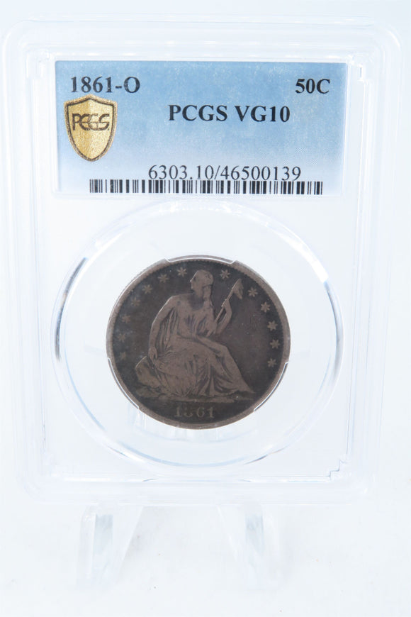 1861-O PCGS VG10 Liberty Seated Half Dollar Business Strike 50C