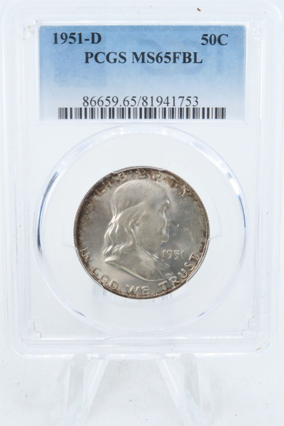 1951-D PCGS MS65FBL Franklin Half Dollar Full Bell Lines 50C