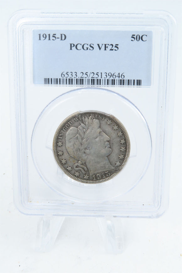1915-D PCGS VF25 Barber Half Dollar Business Strike 50C