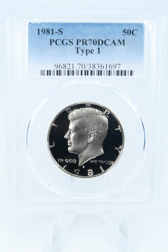 1981-S PCGS PR70DCAM Type 1 Kennedy Half Dollar Proof 50C