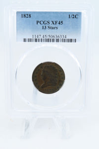 1828-P PCGS XF45BN 13 Stars Classic Head Half Cent Business Strike