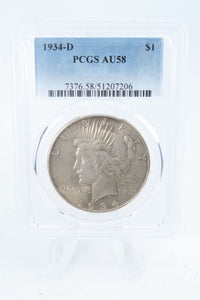 1934-D PCGS AU58 Peace Dollar Business Strike