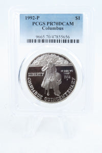 1992-P PCGS PR70DCAM Columbus Silver Modern Commemorative Dollar Proof