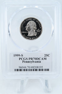 1999-S PCGS PR70DCAM Pennsylvania State Quarter Proof 25C