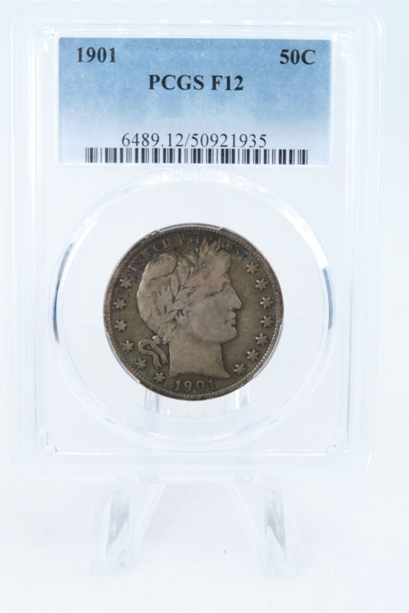 1901-P PCGS F12 Barber Half Dollar Business Strike 50C