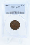 1854-P PCGS AU53BN Braided Hair Half Cent Business Strike 1/2C