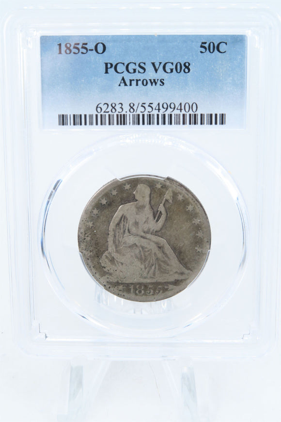 1855-O PCGS VG08 Liberty Seated Half Dollar Business Strike 50C