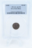 1858-P PCGS AU55 Over Inverted Date Seated Liberty Half Dime H10C