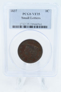 1837-P PCGS VF35BN Small Letters Coronet Head Cent Business Strike 1C