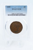 1850-P PCGS VF25BN Braided Hair Cent Business Strike 1C
