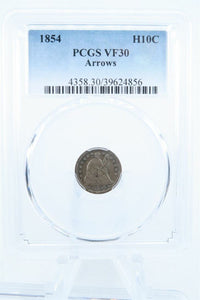 1854-P PCGS VF30 Arrows Seated Liberty Half Dime Business Strike H10C