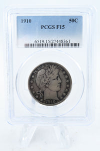 1910-P PCGS F15 Barber Half Dollar Business Strike 50C