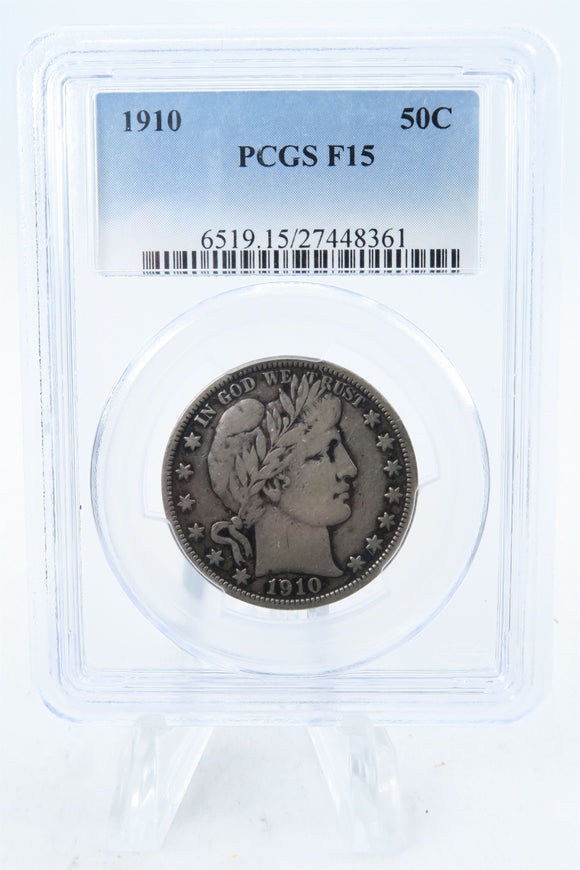 1910-P PCGS F15 Barber Half Dollar Business Strike 50C
