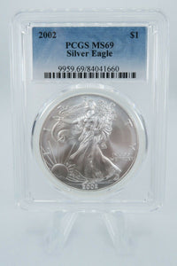 2002 PCGS MS69 American Silver Eagle Bullion Dollar Business Strike 1 oz