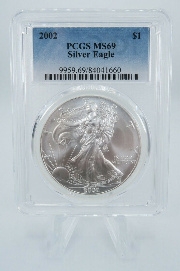 2002 PCGS MS69 American Silver Eagle Bullion Dollar Business Strike 1 oz
