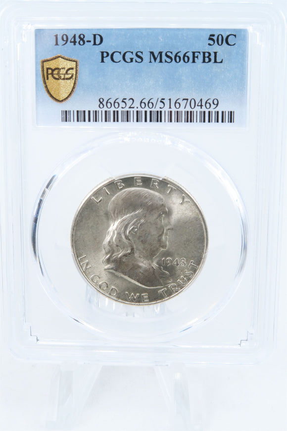 1948-D PCGS MS66FBL Franklin Half Dollar Full Bell Lines 50C