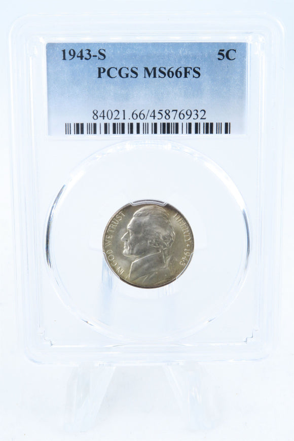 1943-S PCGS MS66FS Jefferson War Nickel Full Steps Business Strike 5C