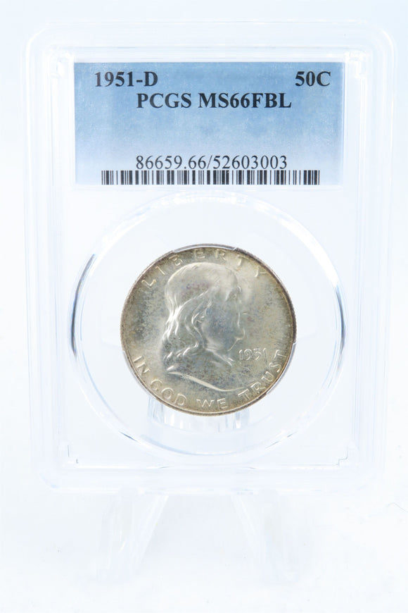 1951-D PCGS MS66FBL Franklin Half Dollar Full Bell Lines 50C