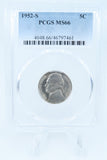 1952-S PCGS MS66 Jefferson Nickel Business Strike 5C