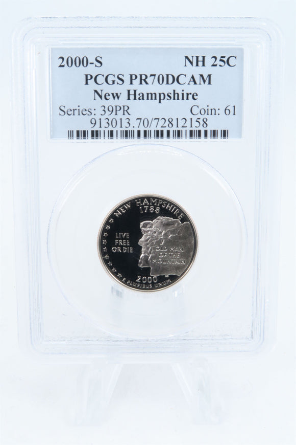 2000-S PCGS PR70DCAM New Hampshire State Quarter Proof 25C