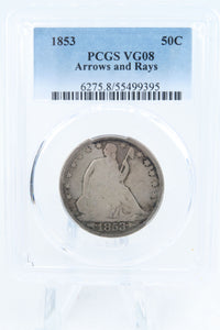 1853-P PCGS VG08 Liberty Seated Half Dollar Business Strike 50C