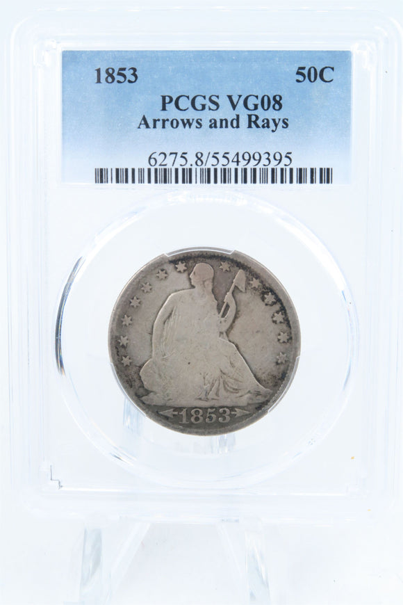 1853-P PCGS VG08 Liberty Seated Half Dollar Business Strike 50C