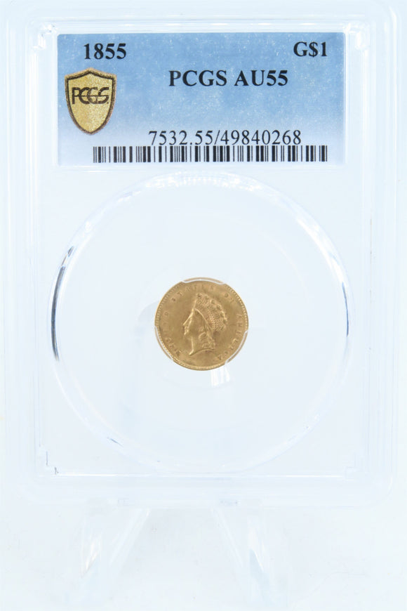 1855-P PCGS AU55 Liberty Gold Dollar Business Strike $1