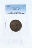 1855-P PCGS VF35BN Slanted 55 Braided Hair Cent Business Strike 1C