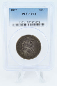 1877-P PCGS F12 Liberty Seated Half Dollar Business Strike 50C