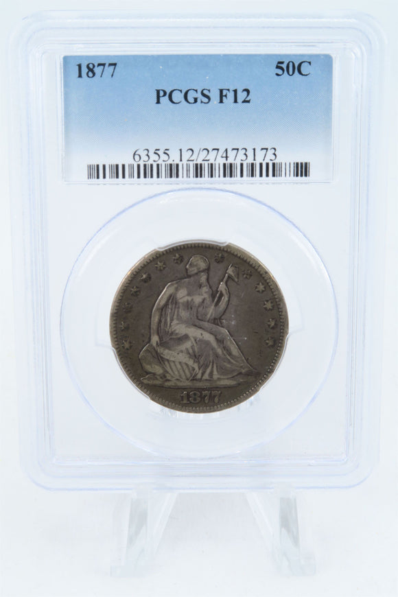 1877-P PCGS F12 Liberty Seated Half Dollar Business Strike 50C