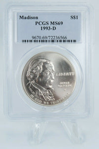 1993-D PCGS MS69 Madison Modern Commemorative Silver Dollar Business Strike
