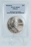 1993-D PCGS MS69 Madison Modern Commemorative Silver Dollar Business Strike