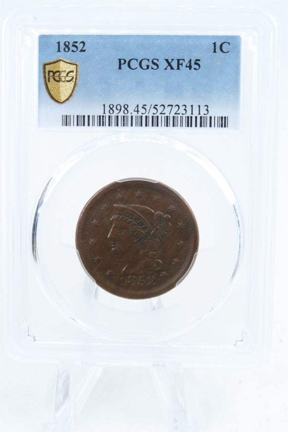 1852-P PCGS XF45BN Braided Hair Cent Business Strike 1C