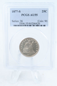1877-S PCGS AU55 Liberty Seated Quarter Business Strike 25C