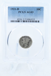 1921-D PCGS AG03 Mercury Dime Business Strike 10C