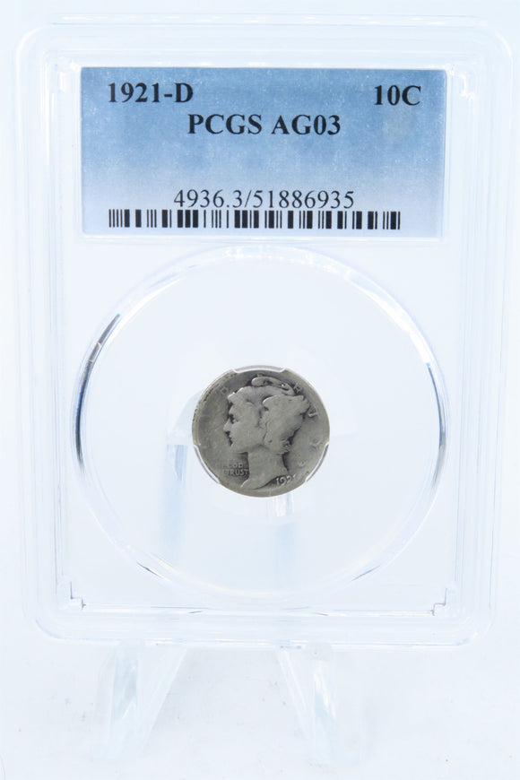 1921-D PCGS AG03 Mercury Dime Business Strike 10C