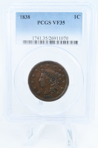 1838-P PCGS VF35BN Coronet Head Cent Business Strike 1C