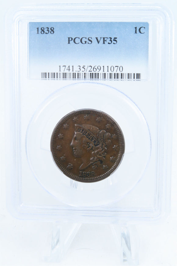 1838-P PCGS VF35BN Coronet Head Cent Business Strike 1C