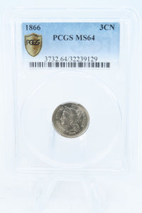 1866-P PCGS MS64 Three (3) Cent Nickel Business Strike 3CN