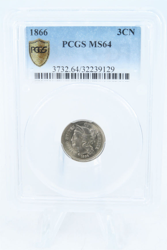 1866-P PCGS MS64 Three (3) Cent Nickel Business Strike 3CN
