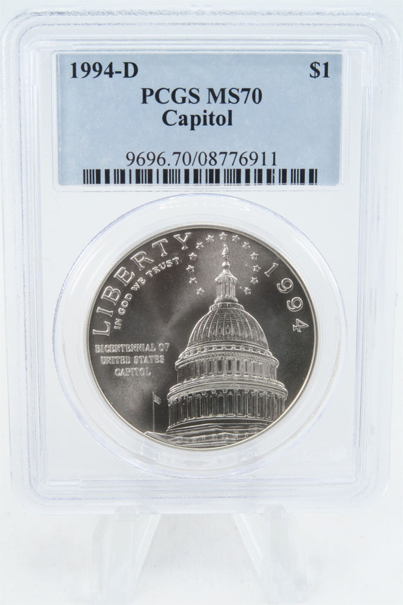 1994-D PCGS MS70 Capitol Silver Modern Commemorative Dollar