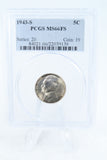 1943-S PCGS MS66FS Jefferson War Nickel Full Steps Business Strike 5C