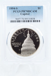 1994-S PCGS PR70DCAM Capitol Silver Modern Commemorative Dollar Proof