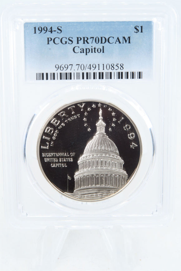 1994-S PCGS PR70DCAM Capitol Silver Modern Commemorative Dollar Proof